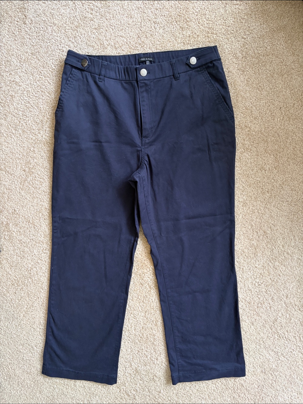 Women's Straight-Leg Navy Pants with Front Button Detail